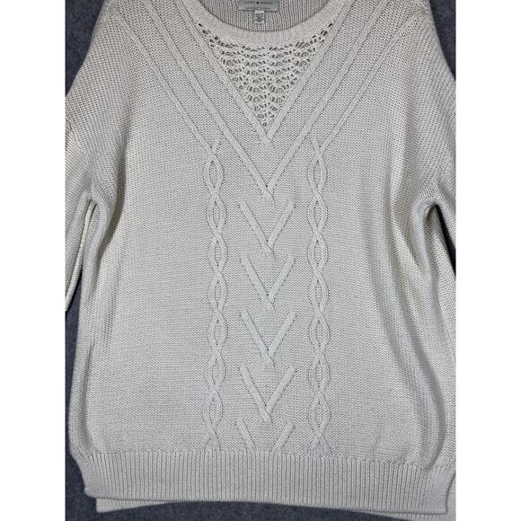 Lucky Brand Sweater Womens Extra Small Ivory Cable Knit Crochet Pullover 7W15102 - Picture 6 of 12